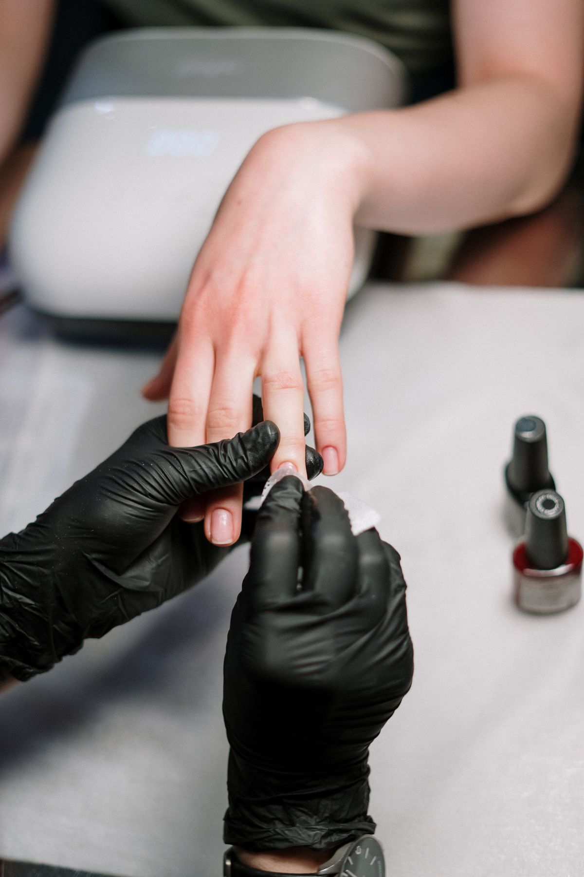 Manicure in progress at Polish Nail and Beauty Spa